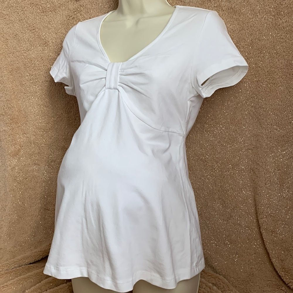 Motherhood Maternity Tunic Top Short Sleeve Shirt S White